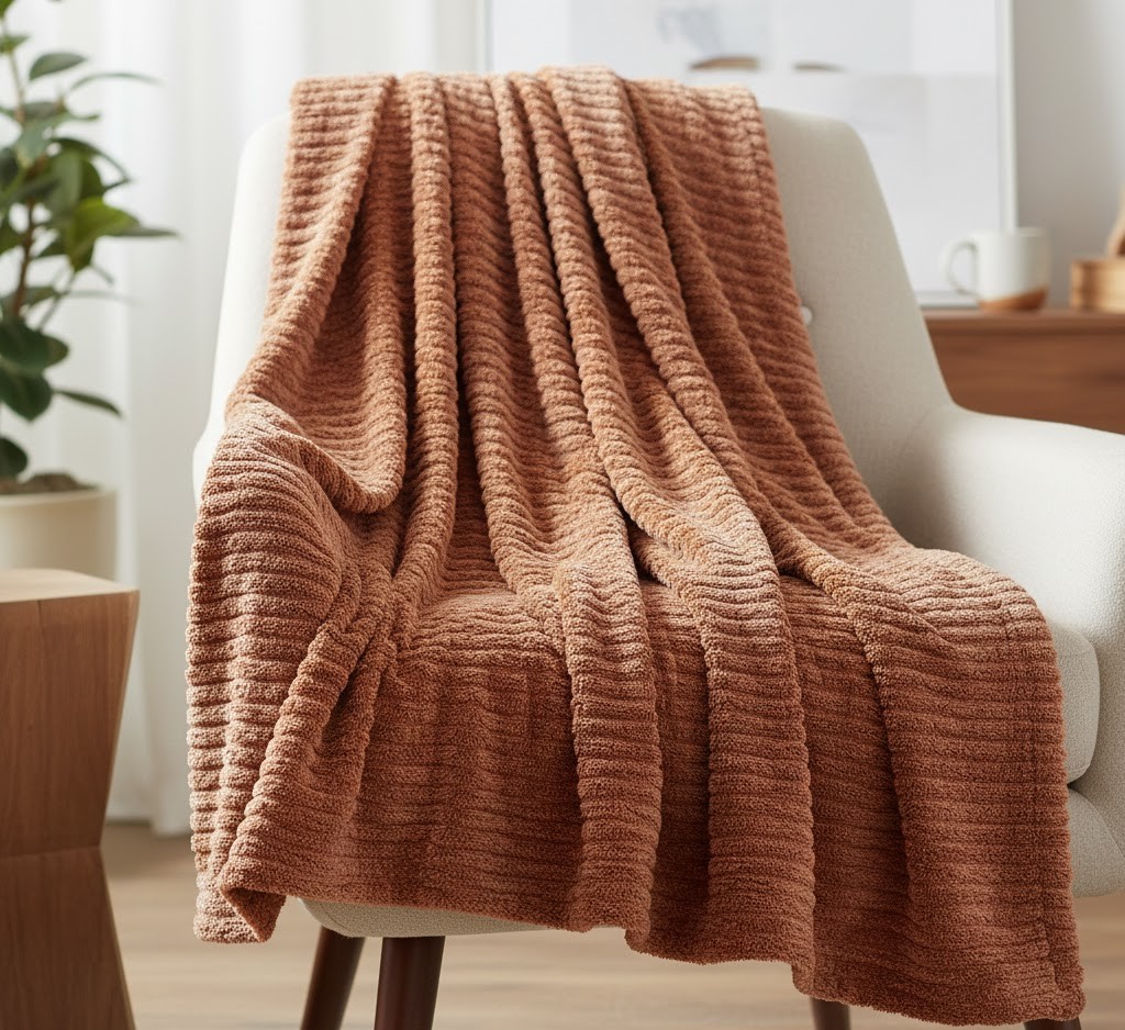 Soft chenille throw blanket