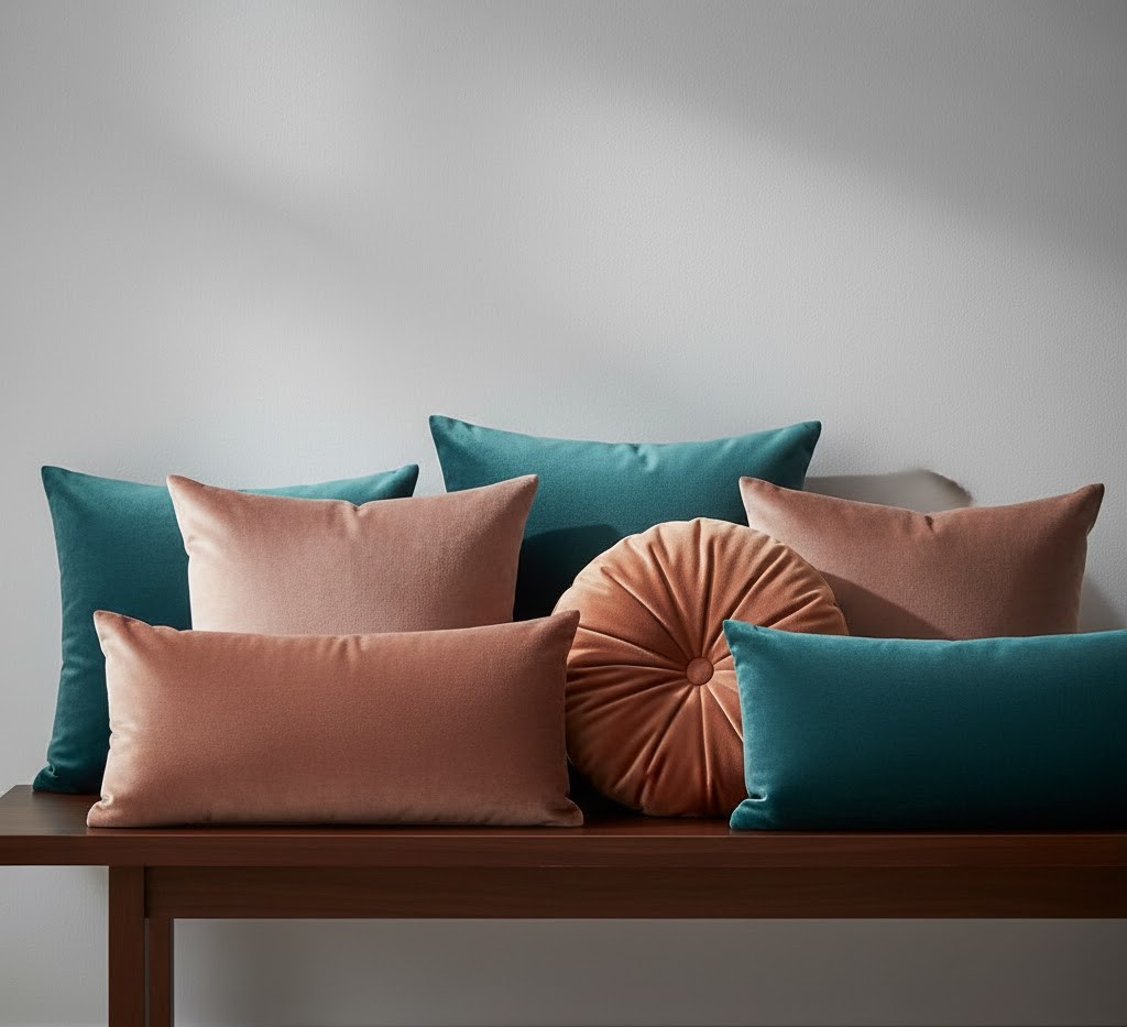 Velvet pillow collection display