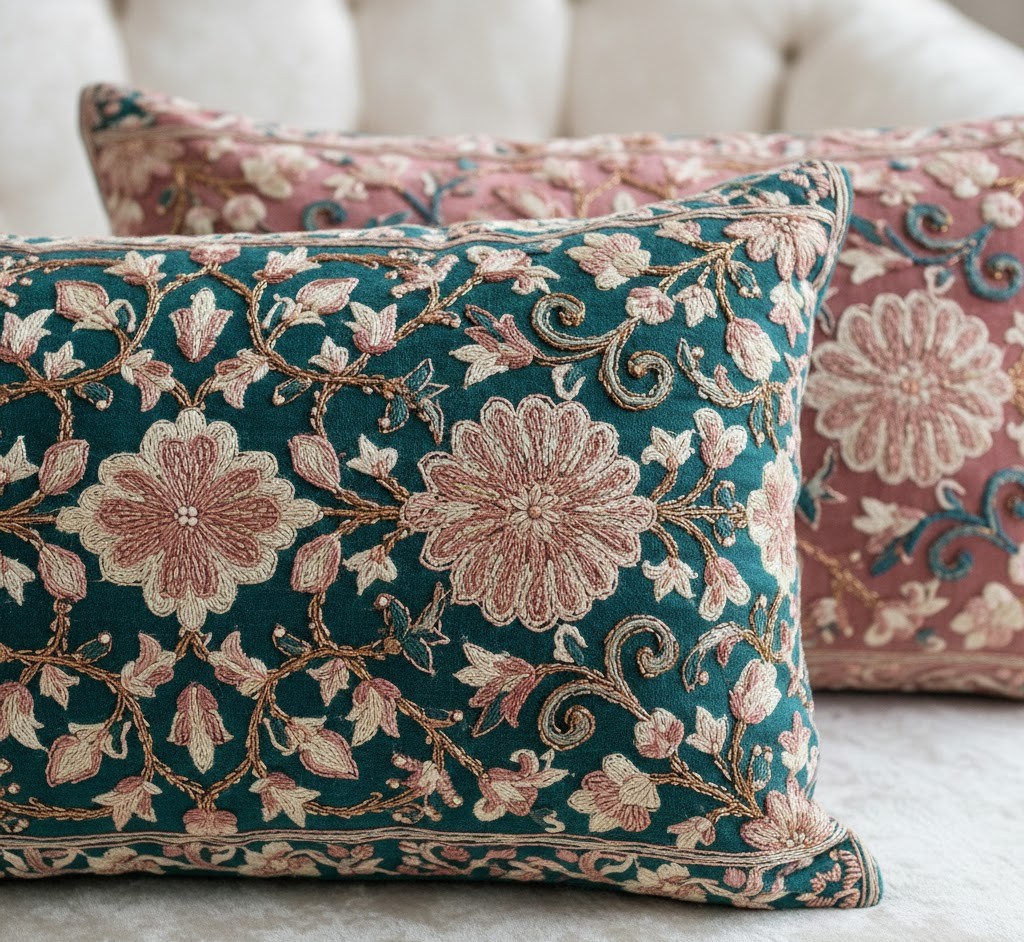 Embroidered decorative pillows
