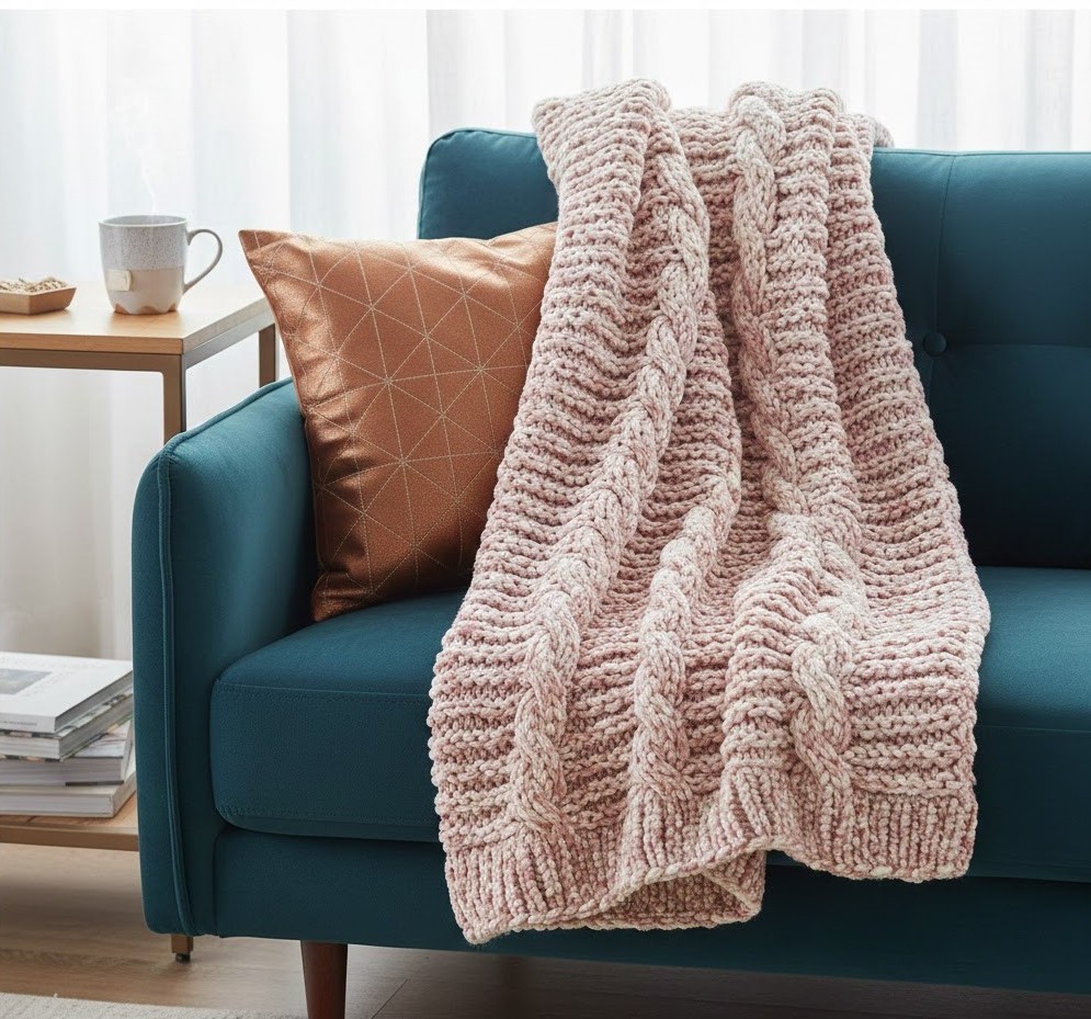 Cozy knit throw blanket
